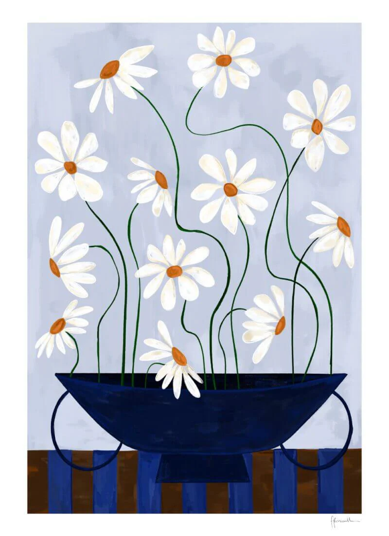 Daisies in Blue Vase
